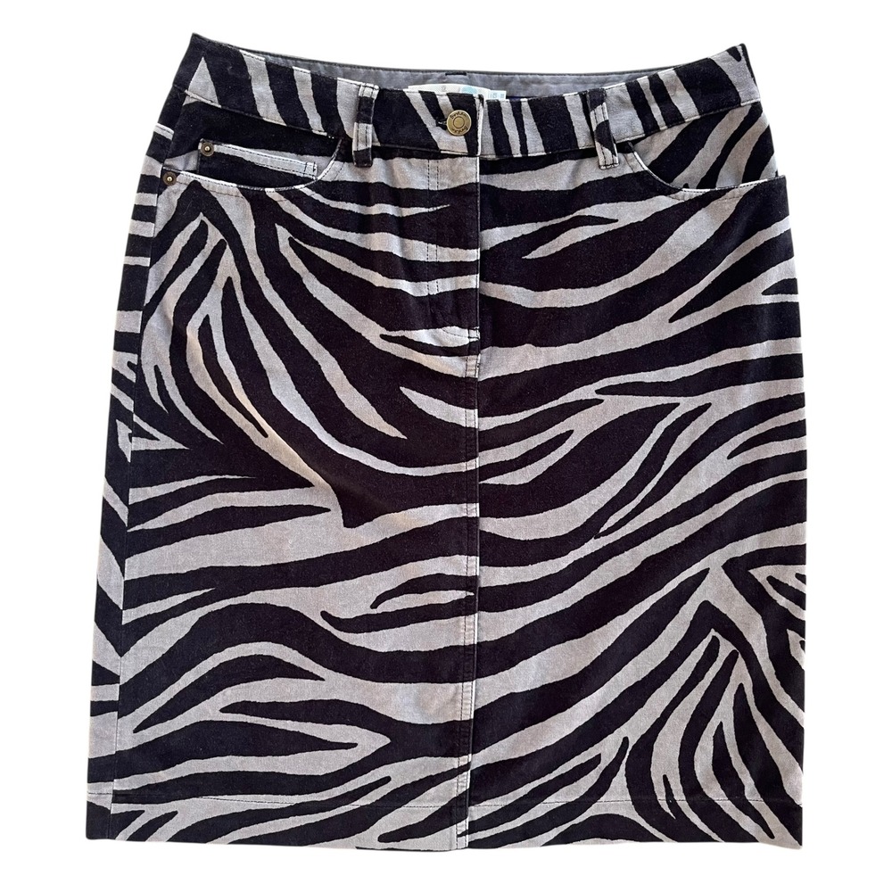 Boden Womens 8L Black Gray Zebra Print Velvet Denim Pencil Knee Length Skirt Y2K